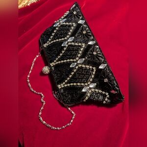Beaded Crystal Clutch Bag Rhistone Black Evening Handbag